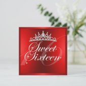 Elegante Rode Diamanten Tiara Verjaardagsuitnodigi Kaart (Staand voorkant)