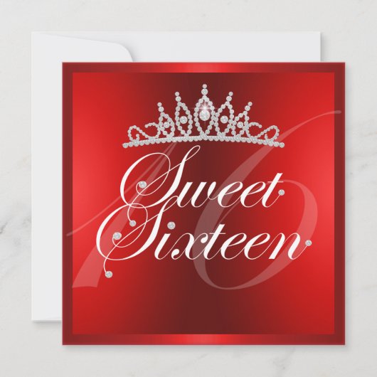 Elegante Rode Diamanten Tiara Verjaardagsuitnodigi Kaart (Voorkant)