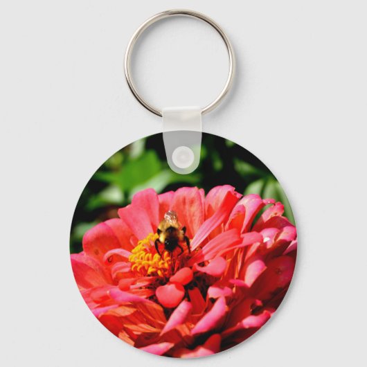 Elegante rode dieproze flora schattige hommel sleutelhanger (Voorkant)