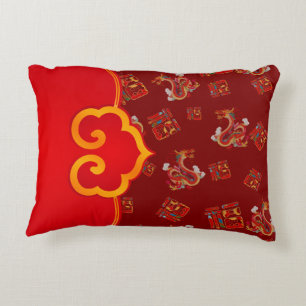 Elegante Rode Draak Chinees Nieuwjaar Lucky Symboo Accent Kussen