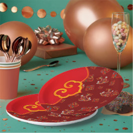 Elegante Rode Draak Chinees Nieuwjaar Lucky Symboo Papieren Bordje