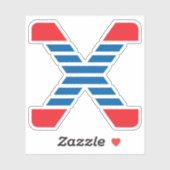 Elegante rode en blauwe lijn Letter X monogram Sticker (Vel)