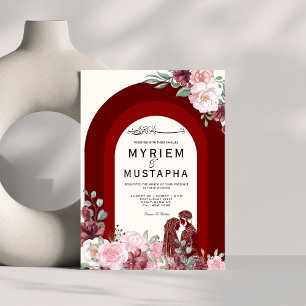 Elegante rode en bloemenmoslim bruiloft kaart