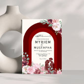 Elegante rode en bloemrijke moslimhuwelijk kaart