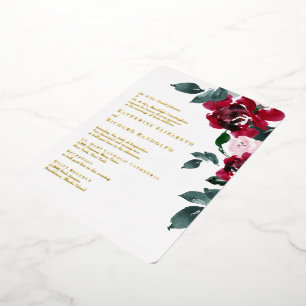 Elegante rode en blush bloemige afgeronde trouwkaa folie uitnodiging