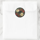 Elegante Rode en Crème Kerstster Bloemen Ronde Sticker (Tas)