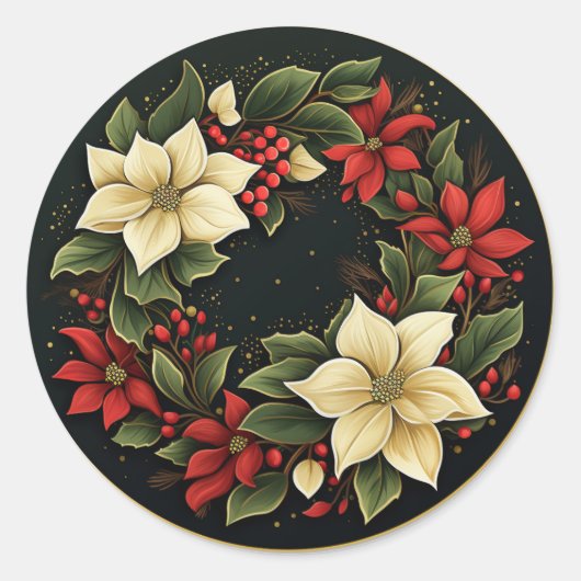 Elegante Rode en Crème Kerstster Bloemen Ronde Sticker (Voorkant)