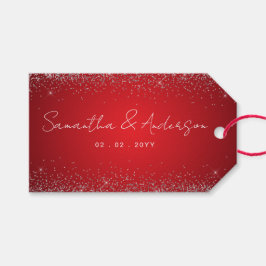 Elegante rode en een beetje sprankelende thema bru cadeaulabel