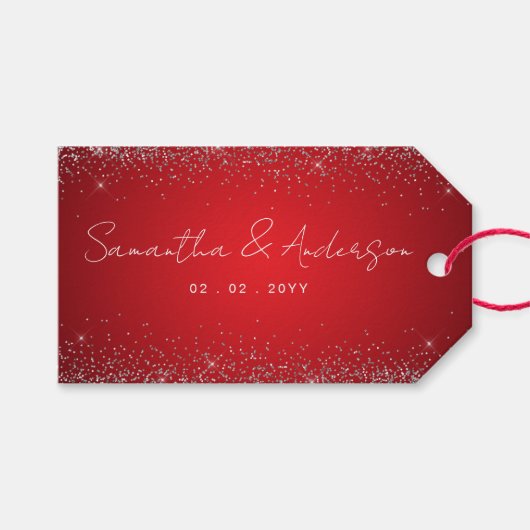 Elegante rode en een beetje sprankelende thema bru cadeaulabel (Voorkant (Horizontaal))