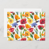 Elegante rode en gele klaproos bloemen, korenbloem briefkaart (Voorkant / Achterkant)