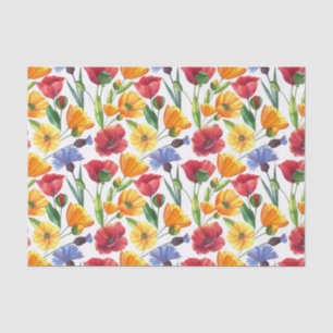 Elegante rode en gele papaverbloemen, korenbloemen tissuepapier