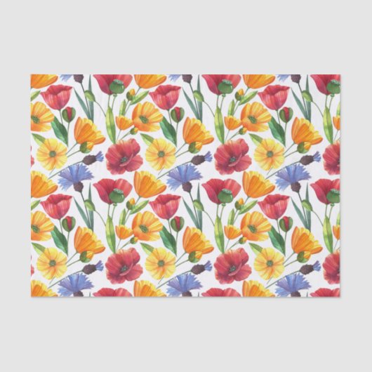 Elegante rode en gele papaverbloemen, korenbloemen tissuepapier (Voorkant)