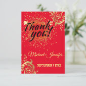 Elegante rode en gouden aangepaste bruiloft bedankkaart (Staand voorkant)