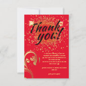 Elegante rode en gouden aangepaste bruiloft bedankkaart (Achterkant)