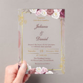 Elegante rode en gouden acryl bruiloft uitnodiging (Insitu (Draagbaar))