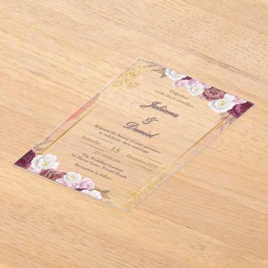 Elegante rode en gouden acryl bruiloft uitnodiging (Laagn)