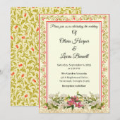 Elegante rode en gouden bloemen bruiloft uitnodigi kaart (Voorkant / Achterkant)