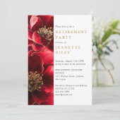 Elegante rode en gouden bloemen pensioenfeest kaart (Staand voorkant)