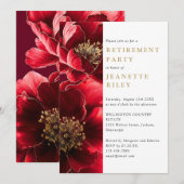 Elegante rode en gouden bloemen pensioenfeest kaart (Voorkant / Achterkant)
