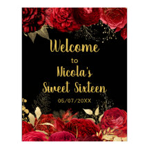 Elegante rode en gouden bloemen Sweet Sixteen Welk