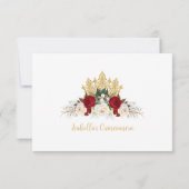 Elegante rode en gouden bloemenfoto Quinceañera Bedankkaart (Achterkant)