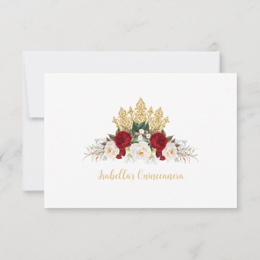 Elegante rode en gouden bloemenfoto Quinceañera Bedankkaart (Achterkant)