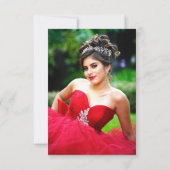 Elegante rode en gouden bloemenfoto Quinceañera Bedankkaart (Achterkant)
