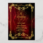 Elegante rode en gouden bruiloft folie uitnodiging (Voorkant)