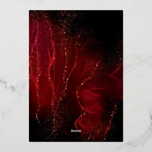 Elegante rode en gouden  bruiloft folie uitnodiging (Achterkant)