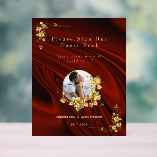 Elegante rode en gouden bruiloft gepersonaliseerd acryl bord (Neutraal)