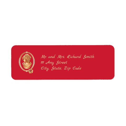 Elegante Rode en Gouden Cameo Bruiloft Etiket (Voorkant)