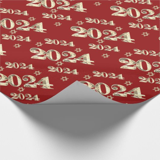 Elegante rode en gouden cijfers Gelukkig Nieuwjaar Cadeaupapier (Hoek)