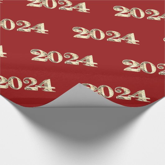 Elegante rode en gouden cijfers Gelukkig Nieuwjaar Cadeaupapier (Hoek)