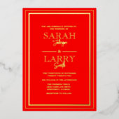 Elegante rode en gouden foliegrens Bruiloft Folie Uitnodiging (Voorkant)