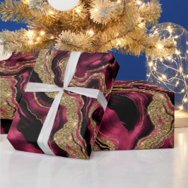 Elegante rode en gouden glinster agate verjaardag cadeaupapier