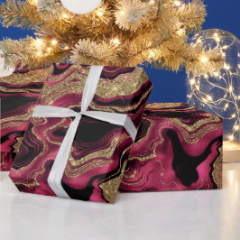 Elegante rode en gouden glinsterende agaat verjaar cadeaupapier