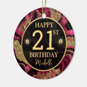 Elegante Rode en Gouden Glitter Agaat Verjaardag Keramisch Ornament (Links)