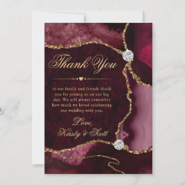 Elegante Rode en Gouden Glitter Agate Huwelijk Bedankkaart