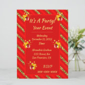 Elegante rode en gouden glitter strepen kerstfeest kaart (Staand voorkant)