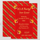 Elegante rode en gouden glitter strepen kerstfeest kaart (Voorkant / Achterkant)