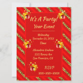 Elegante rode en gouden glitter strepen kerstfeest kaart (Voorkant)