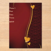 Elegante rode en gouden hart bruiloft uitnodiging (Voorkant)