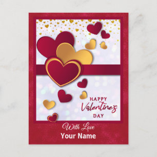 Elegante Rode en Gouden Hartjes Valentijnsdag Ontw Feestdagenkaart