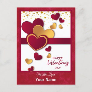Elegante Rode en Gouden Hartjes Valentijnsdag Ontw Feestdagenkaart