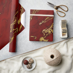 Elegante rode en gouden herfstmarmersteen cadeaupapier