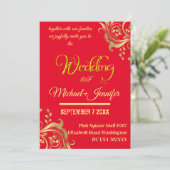 Elegante Rode en Gouden Huwelijksdouane QR Code Kaart (Staand voorkant)