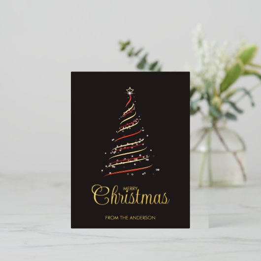 Elegante rode en gouden kerstboom goud folie feestdagen briefkaart (Staand Voorkant)