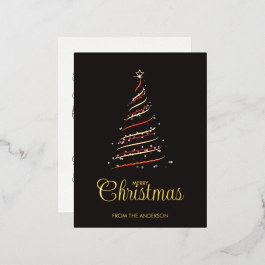 Elegante rode en gouden kerstboom goud folie feestdagen briefkaart (Voorkant / Achterkant)