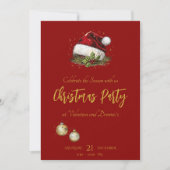 Elegante Rode en Gouden Kerstfeest Uitnodiging (Voorkant)