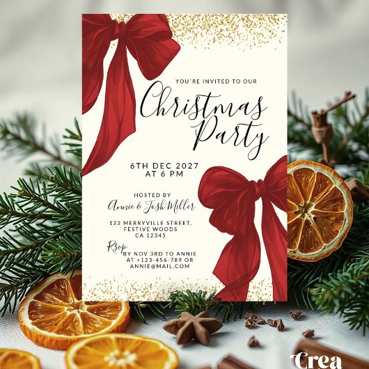 Elegante rode en gouden kerstfeest uitnodiging